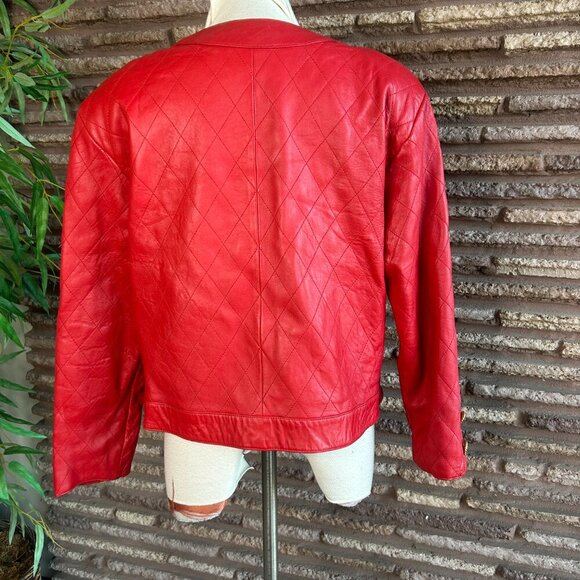 Siena Studio for Audrey Jones Vintage Red Quilted Leather Cropped Jacket Size 2X - Picture 5 of 12